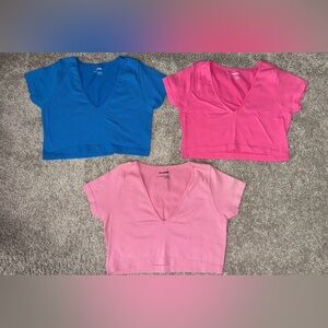 BUNDLE: 3x Garage Ribbed V-Neck Crop Tops